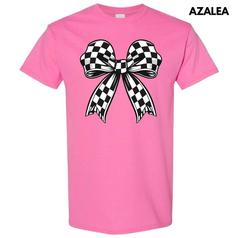 Black Checkered Bow Gildan Short Sleeve T-Shirt 'NLB' Hoodie, Sweatshirt | GrindPrints.com