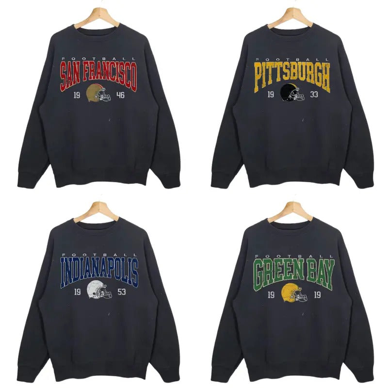 Black Crewneck Sweatshirt - Classic Fit for All Football Teams T-Shirts, Hoodie | GrindPrints.com