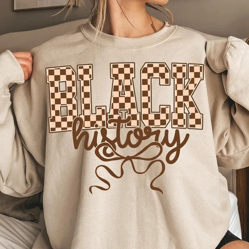 Black History Melanin Coquette Bow Shirt, Black History Month Coquette Bow Checkered Tee,  African American Sweatshirt,...