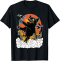 Black Japanese Catzilla Sunset T-Shirt | Tee for Men & Women | Cotton Hoodie, Sweatshirt | GrindPrints.com
