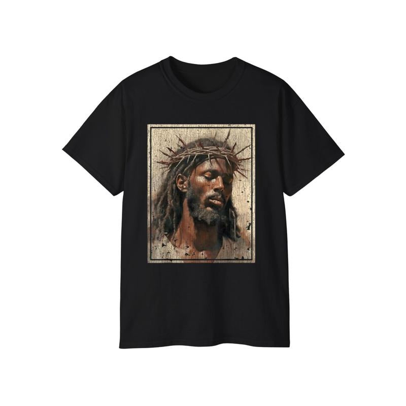 Black Jesus Shirt Face Of Jesus Cross With Crown Of Thorns T-Shirt Hoodie, Sweatshirt | GrindPrints.com