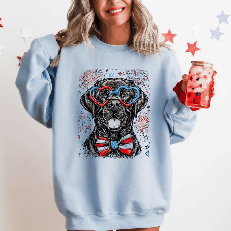 Black Labrador, Lab Patriotic Dog, USA, America, Pet Lover, 4th of July Sweatshirt, Crew Neck, Women's, Crewneck...
