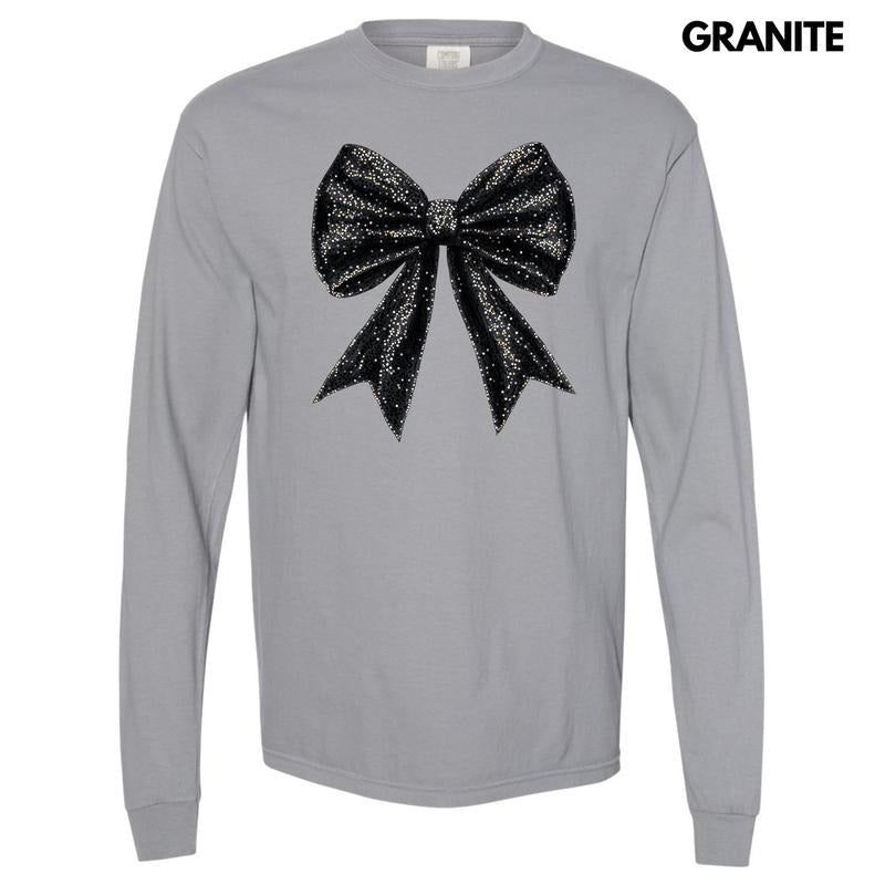 Black Shimmer Bow Long Sleeve Comfort Colors T-Shirt 'NLB' Hoodie, Sweatshirt | GrindPrints.com
