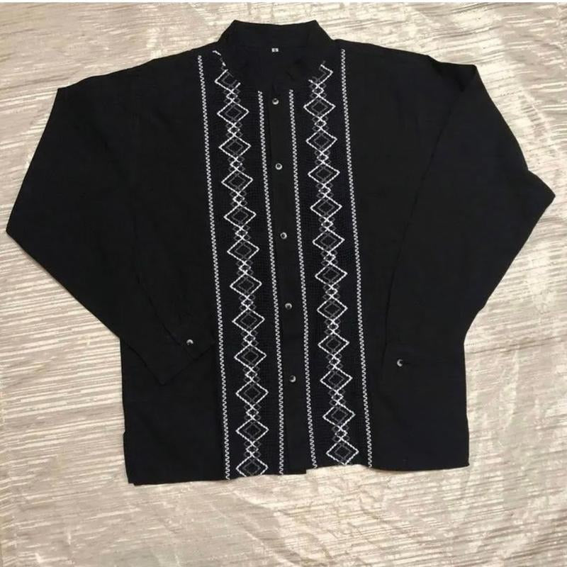 Black guayabera rombo shirt Black Casual Menswear Hoodie, Sweatshirt | GrindPrints.com