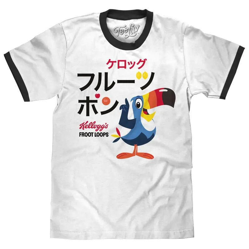 Froot Loops Cereal Japanese Toucan Sam Ringer T-Shirt - White/Black Hoodie, Sweatshirt | GrindPrints.com
