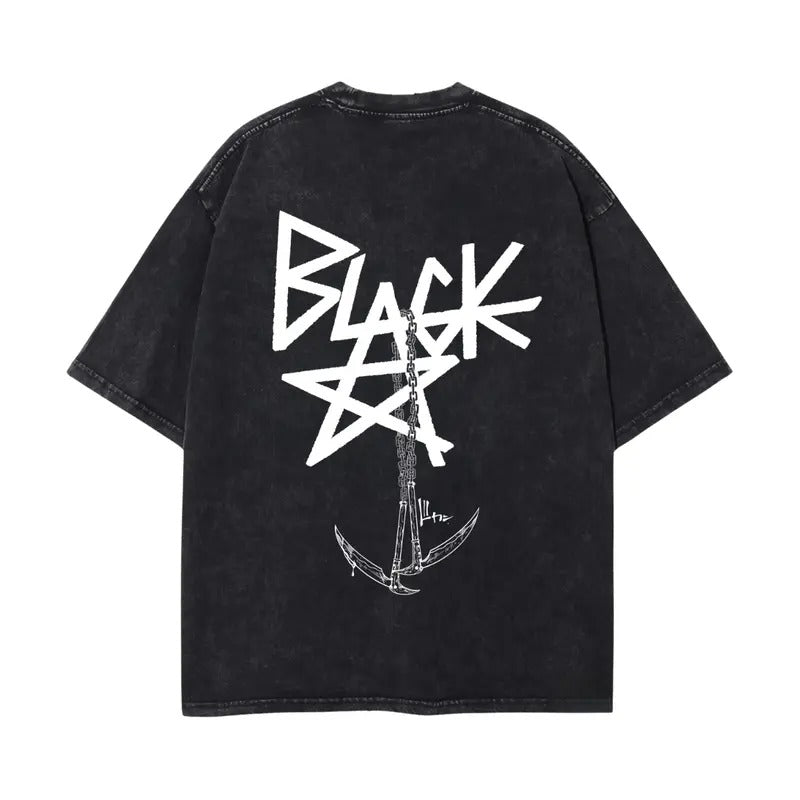 Blackstar X Chain Scythe Soul Eater Washed Heavy Cotton Shirt Anime Oversize Classic Menswear Black White Top T-Shirts, Hoodie, Sweatshirt