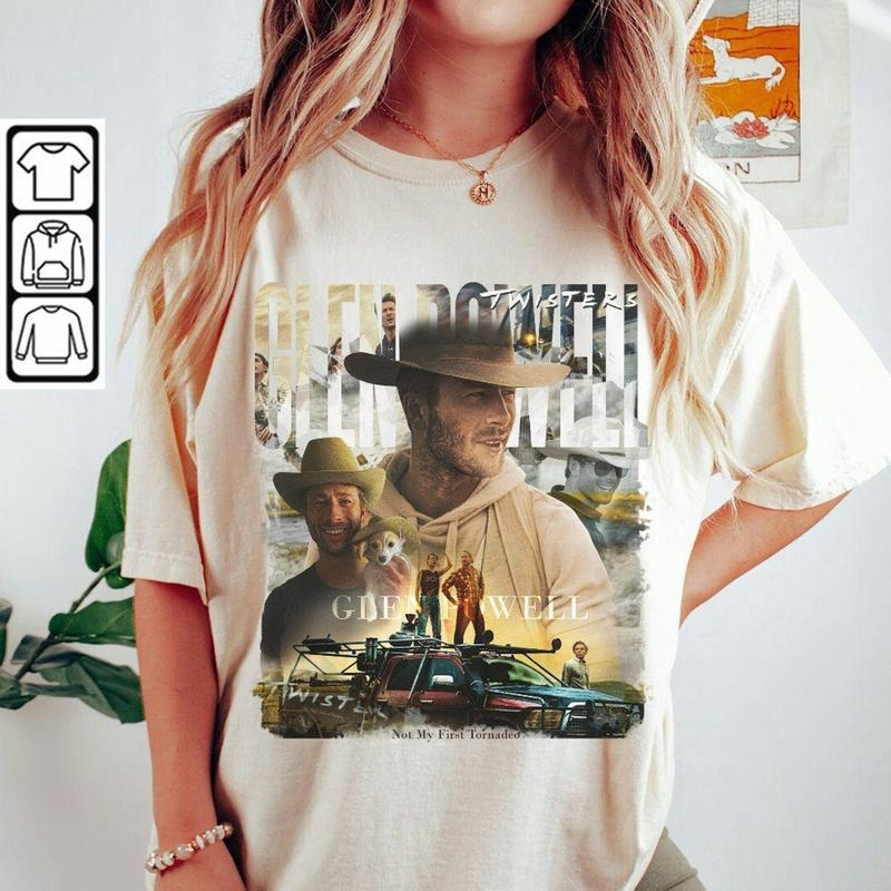 Blackstyle Glen Powell Shirt, Twisters With Glen Powell Retro Movie Poster Vintage Unisex Shirt, TP Hoodie, Sweatshirt