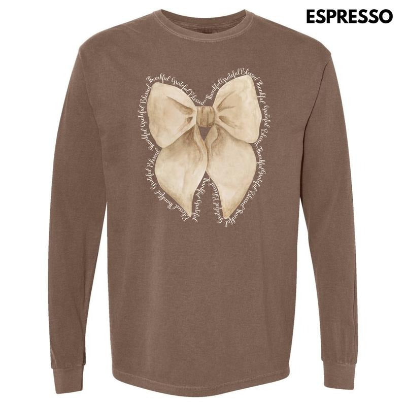 Blessed Beige Bow Long Sleeve Comfort Colors T-Shirt 'NLB' Hoodie, Sweatshirt | GrindPrints.com