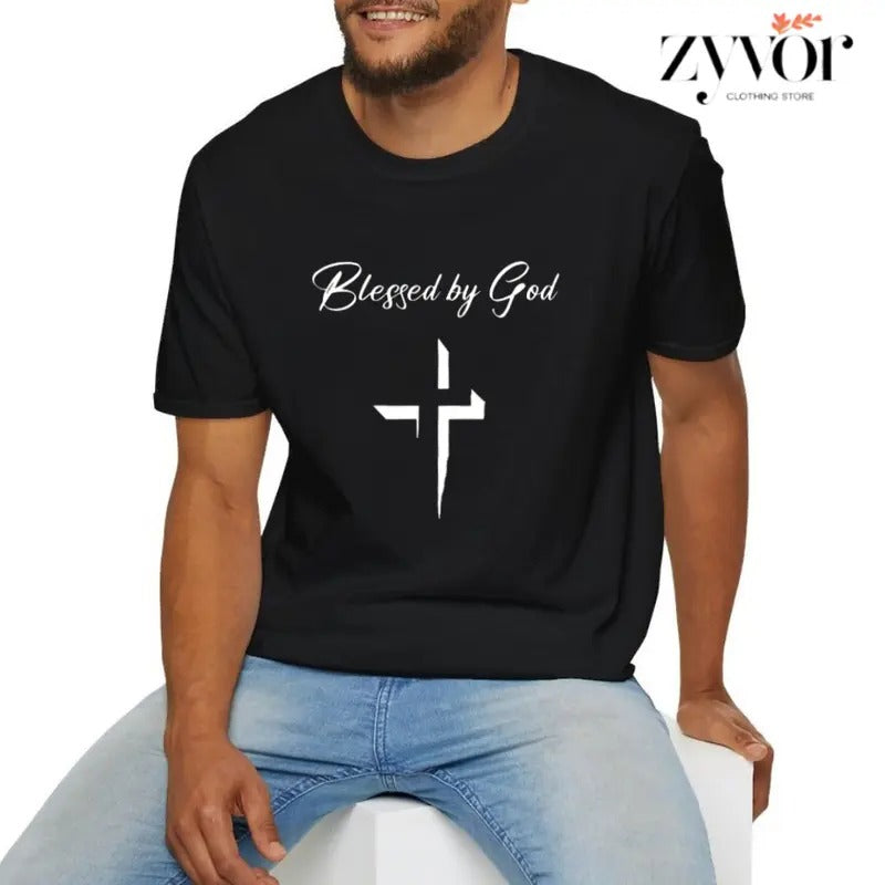 Blessed by God T-Shirt Casual Style Crew Neck Short Sleeve T-Shirt Tops Trendy for Unisex Hoodie, Sweatshirt