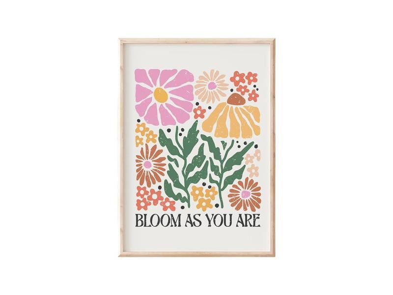 Bloom As You Are Print, Self Love Print, Positive Quote Print, Boho Floral Art, Gifts For Family Him Her Art Prints,...