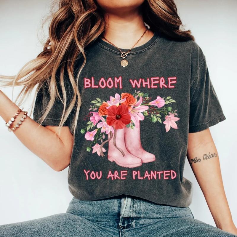Bloom Where You are Planted Pink DTF Transfers - THIS IS NOT A SHIRT Hoodie, Sweatshirt | GrindPrints.com