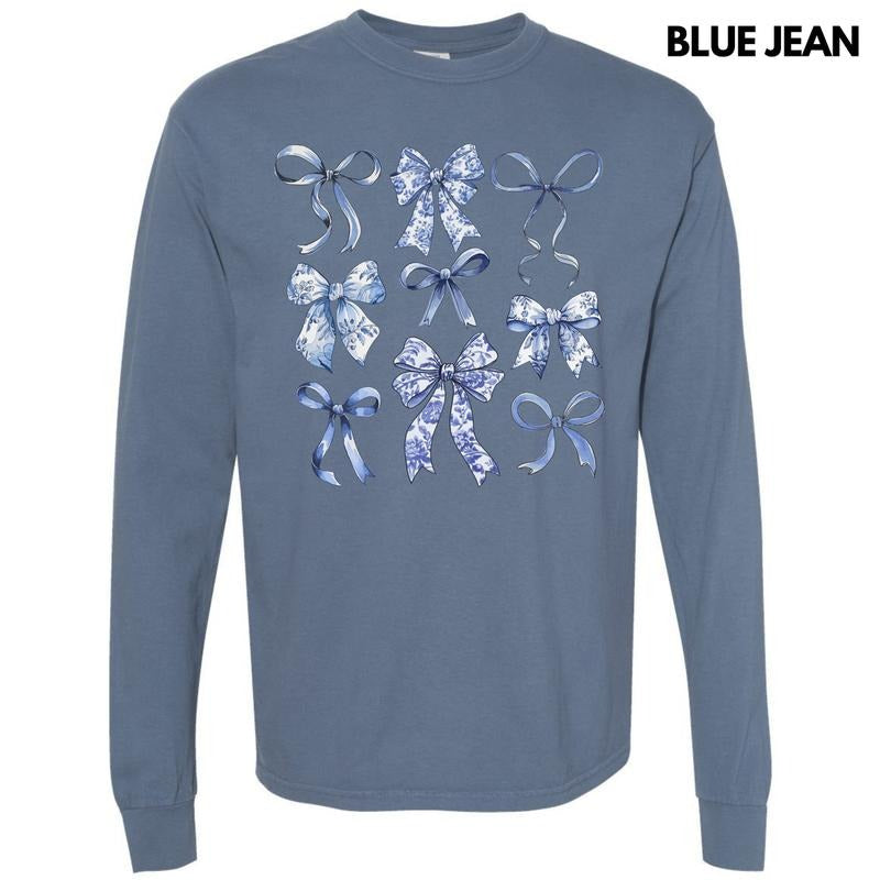 Blue Bow Coquette Collage Long Sleeve Comfort Colors T-Shirt 'NLB' Hoodie, Sweatshirt | GrindPrints.com