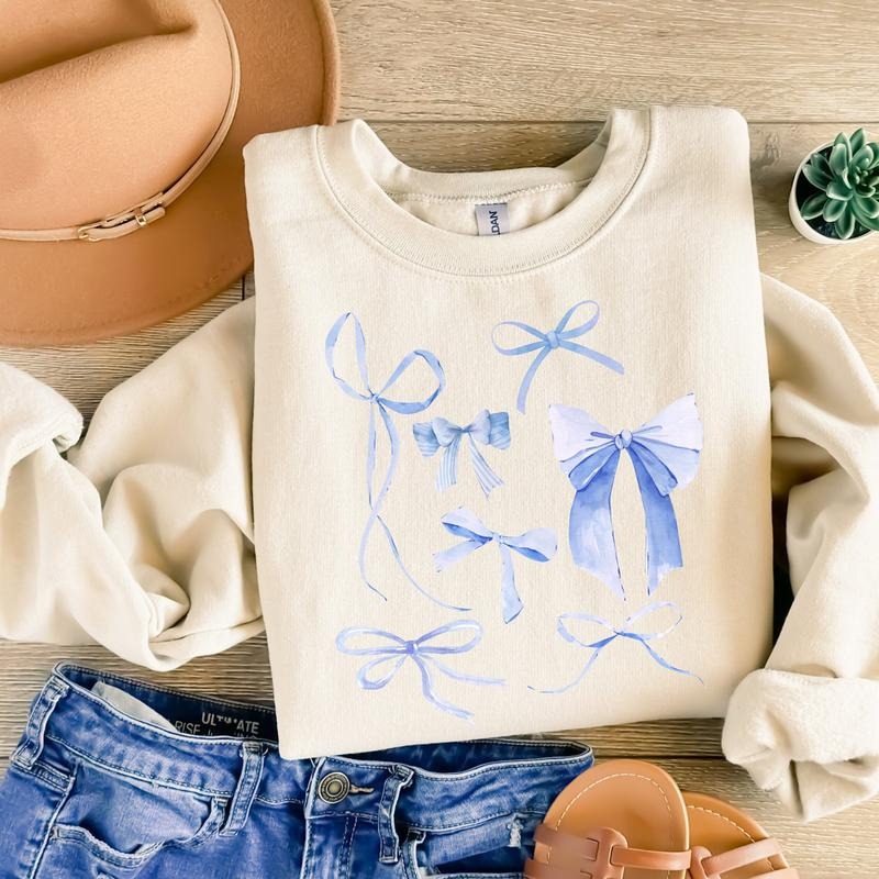 Blue Bows Crewneck Sweatshirt, Bow Sweatshirt, Blue Bow Sweater, Coquette Aesthetic Shirt, Valentines Sweatshirt, Gifts...
