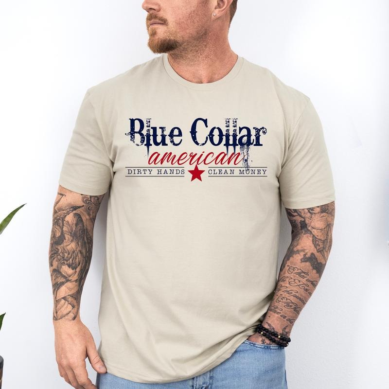 Blue Collar American Dirty Hands Clean Money Dad Husband Guy Soft Soft T-Shirts, Hoodie, Sweatshirt