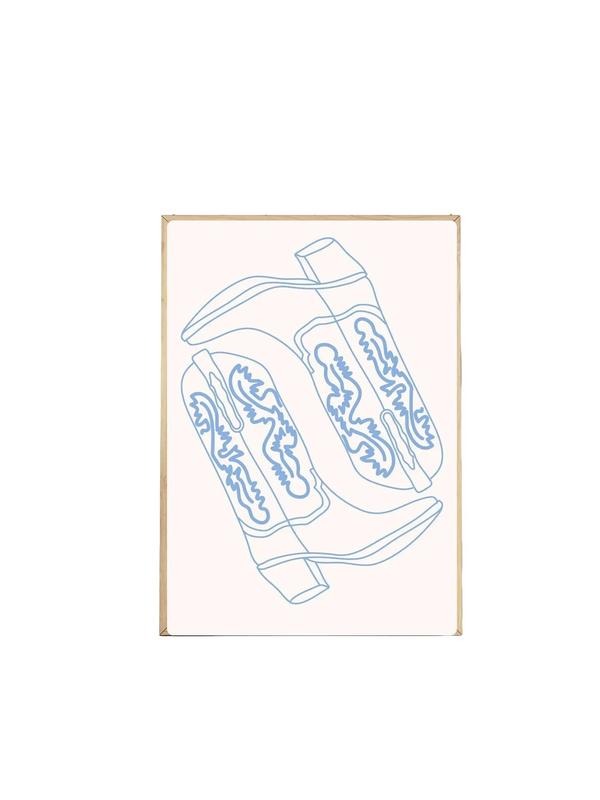 Blue Cowgirl Cowboy Boots Art Print, Western Art Print, Preppy Cowgirl Decor Coastal Cowgirl Art, Cowgirl Dorm Decor,...
