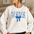 Blue Floral Coquette Bow Mama Sweatshirt, Blue Bow Mothers Day Gift, Flower Lettering Mom Hoodie, Retro New Mom Gift,...
