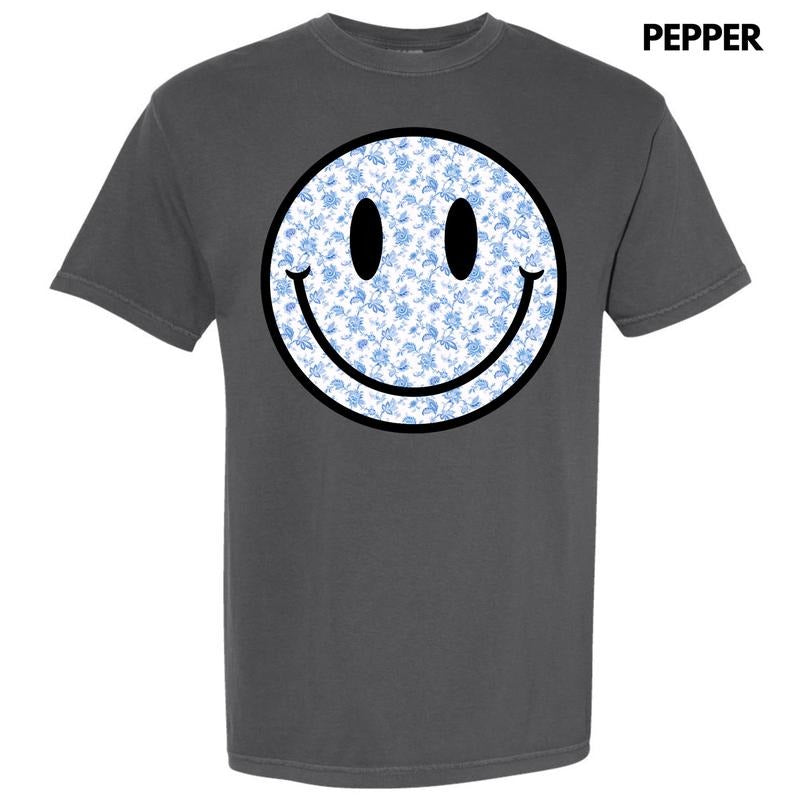 Blue Floral Happy Face Comfort Colors T-Shirt 'NLB' Hoodie, Sweatshirt | GrindPrints.com
