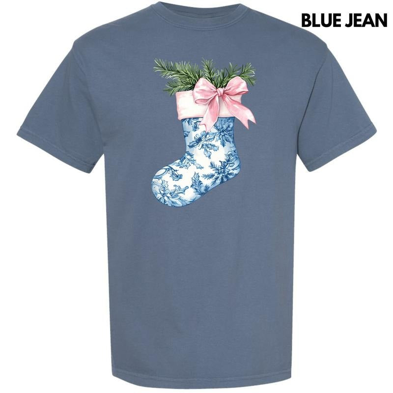 Blue Floral Stocking Comfort Colors T-Shirt 'NLB' Hoodie, Sweatshirt | GrindPrints.com