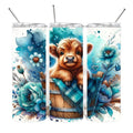 Blue Highland Cow With flowers 20oz Stainless steel tumbler T-Shirts, Hoodie, Sweatshirt | GrindPrints.com