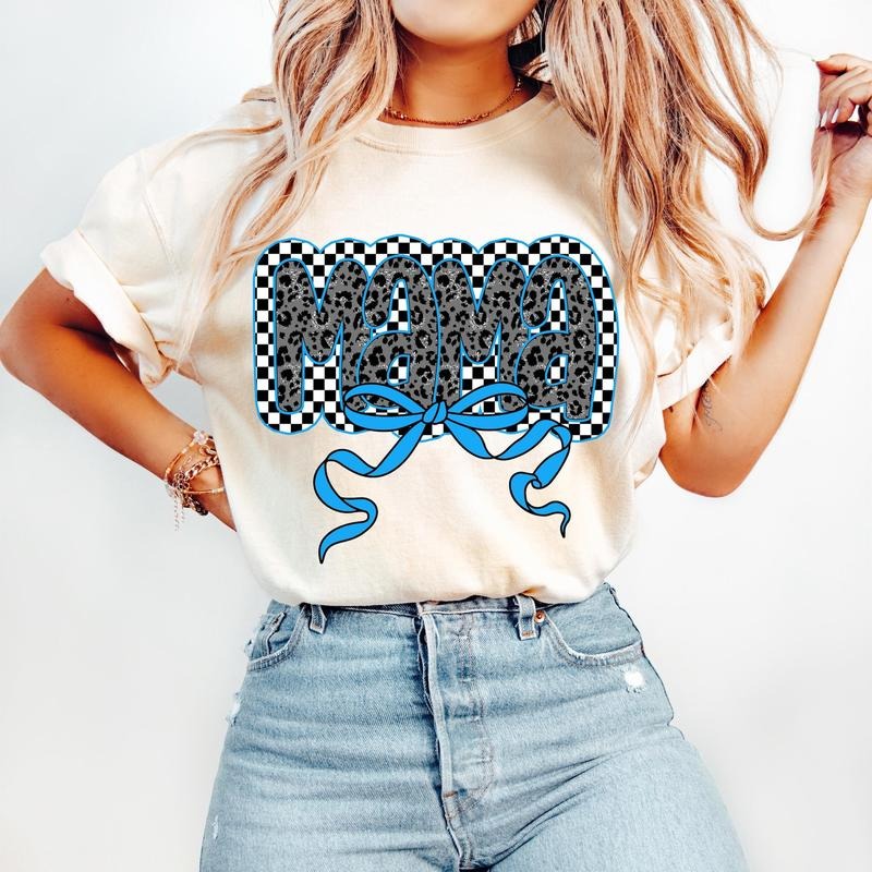Blue Mama Coquette Bow T-Shirt, Mama Checkered T-Shirt, Mama Varsity T-Shirt, Pink Mama T-Shirt, Mama T-Shirt, Mama Bow...