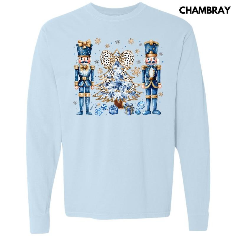 Blue Nutcracker Holiday Long Sleeve Comfort Colors T-Shirt 'NLB' Hoodie, Sweatshirt | GrindPrints.com
