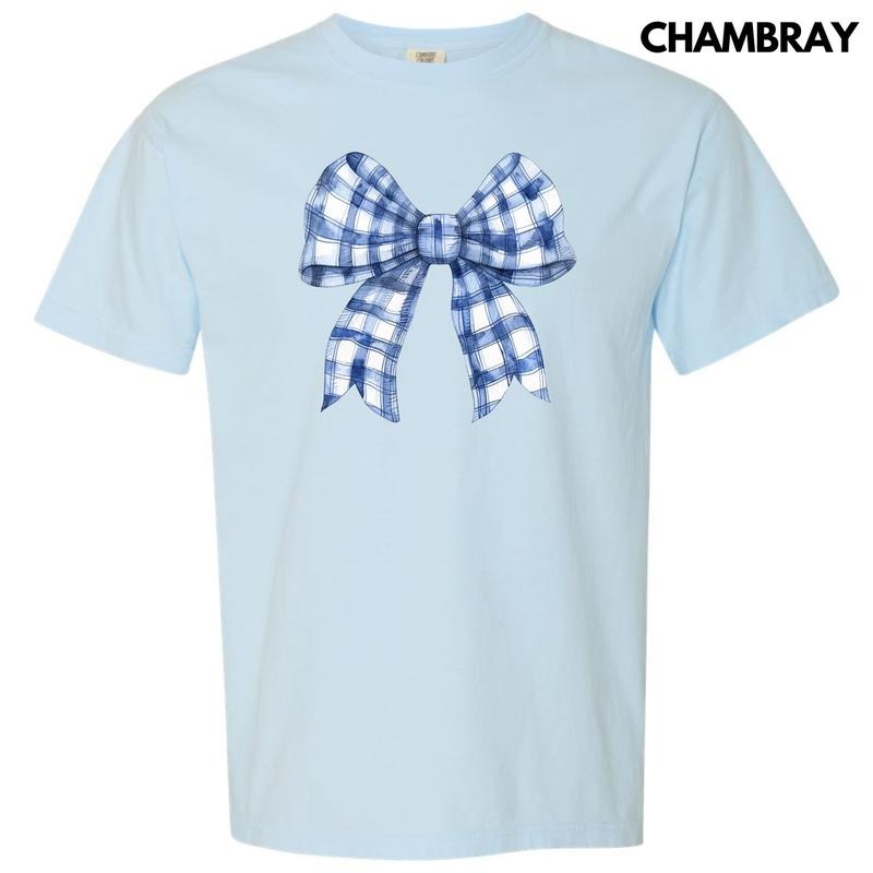 Blue Plaid Big Bow Comfort Colors T-Shirt 'NLB' Hoodie, Sweatshirt | GrindPrints.com