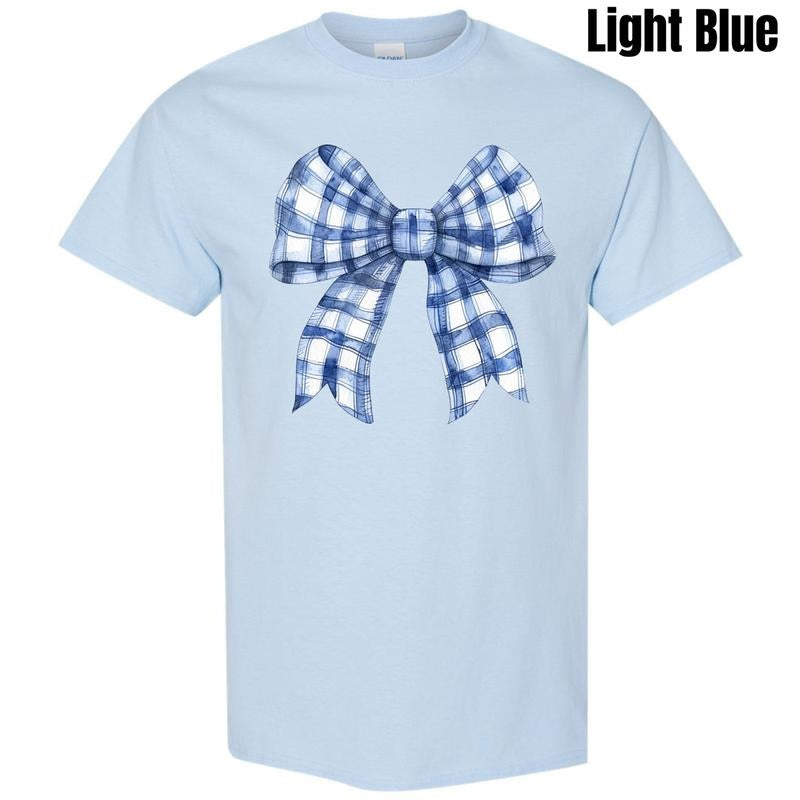 Blue Plaid Big Bow Gildan Short Sleeve T-Shirt 'NLB' Hoodie, Sweatshirt | GrindPrints.com