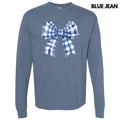 Blue Plaid Big Bow Long Sleeve Comfort Colors T-Shirt 'NLB' Hoodie, Sweatshirt | GrindPrints.com