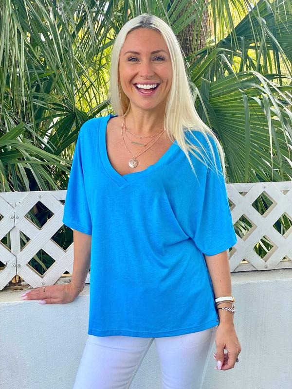 Blue V-Neck Tee Hoodie, Sweatshirt | GrindPrints.com