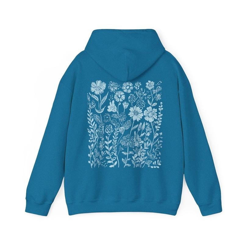 Blue Wildflower Hoodie Flower Hoodie Cute Womens Hoodie Oversized Hoodie Baby Blue Hoodie Plant Hoodie Granola Girl...