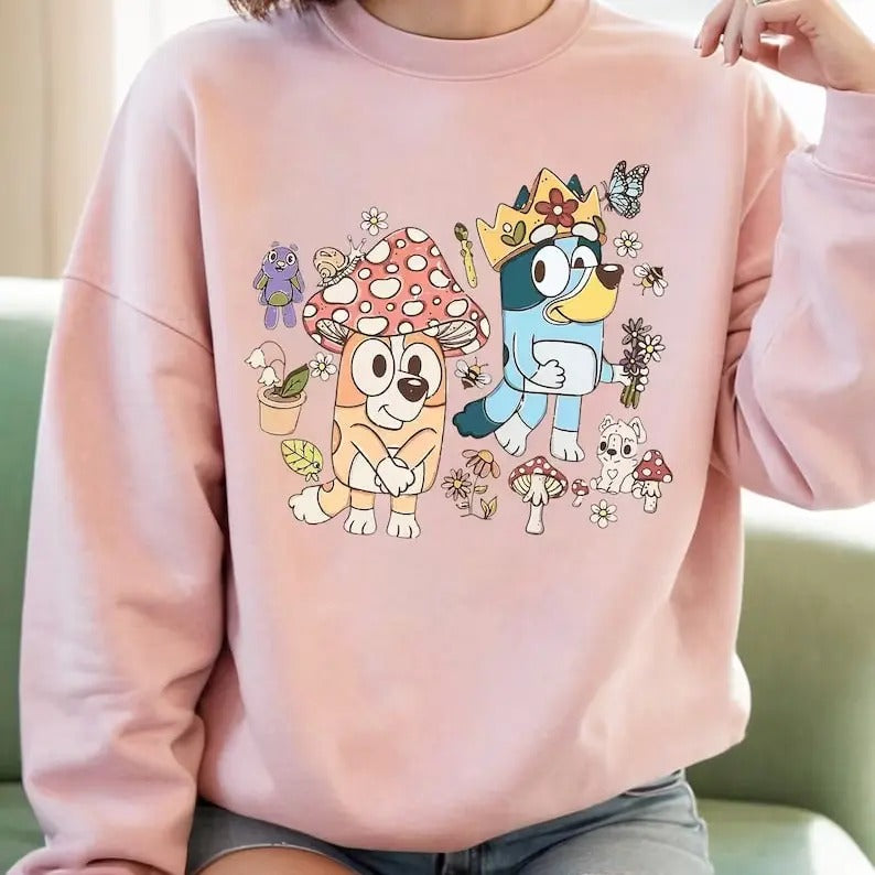 Bluey Mushroom World Sweatshirt, Bingo Mushroom Shirt, King Bluey Sweatshirt, Bluey Mushroom Shirt, Bluey Shirt, Bluey...