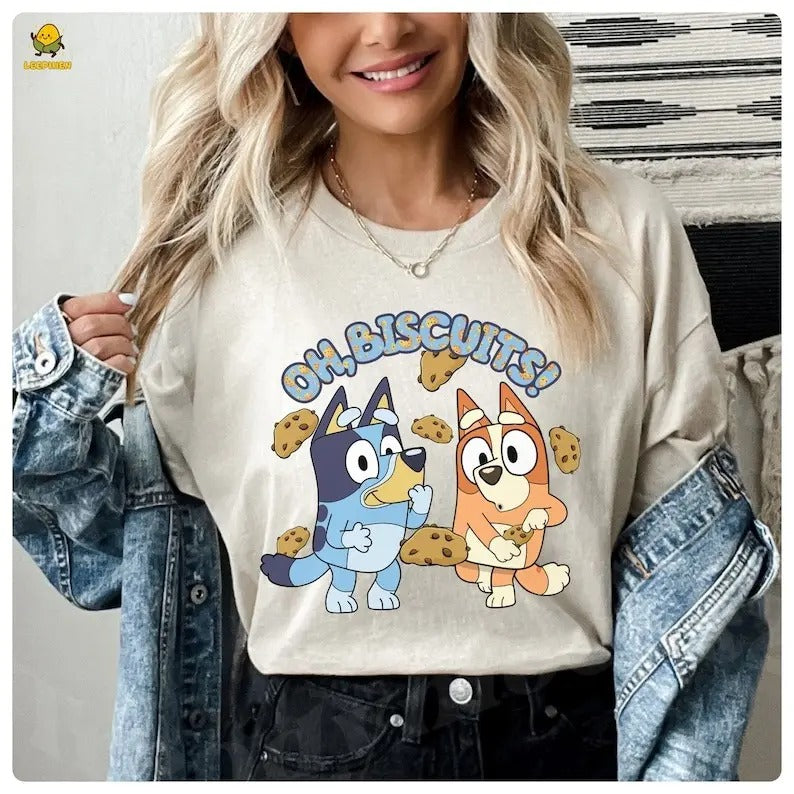 Bluey Oh Biscuits Shirt, Oh Biscuits, Mum Dad Bluey T-Shirt, Bingo shirt, Bluey friends shirt, Bluey Bingo Shirt, Blue...
