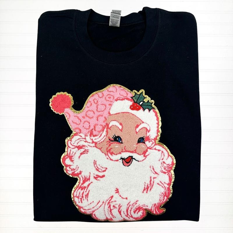 Blushing Pink Santa Patch Sweatshirt --- BLACK T-Shirts, Hoodie | GrindPrints.com