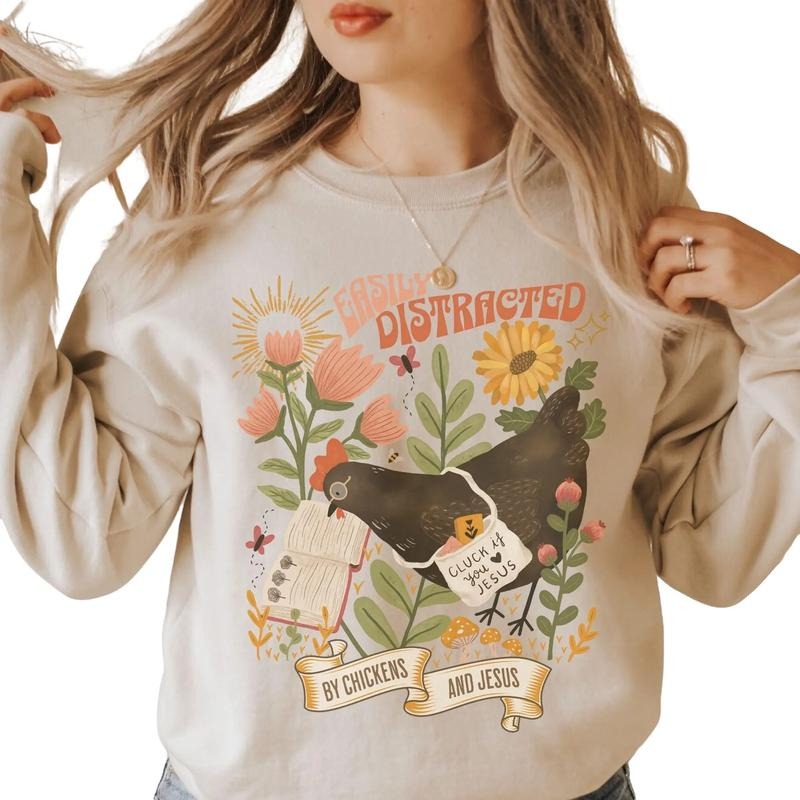 Boho Chickens And Jesus Sweatshirt, Funny Christian Chicken Shirt, Faith Based Sweatshirt, Homestead Mom Sweatshirt,...