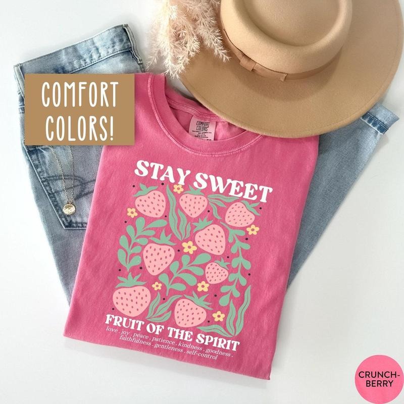 Boho Christian Strawberry Shirt Fruits of the Spirit Bible Verse Shirt Retro Jesus Apparel Cottagecore Top Floral Comfort...