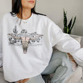 Boho Cow Skull Sweatshirt, Leopard Print Longhorn Shirt, Wild West Hoodie, Outdoor Wild West Sweatshirt, Cowboy Shirt,...