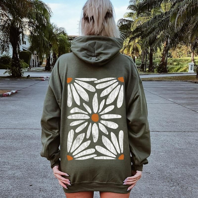 Boho Daisy Floral Hoodie T-Shirts, Sweatshirt | GrindPrints.com