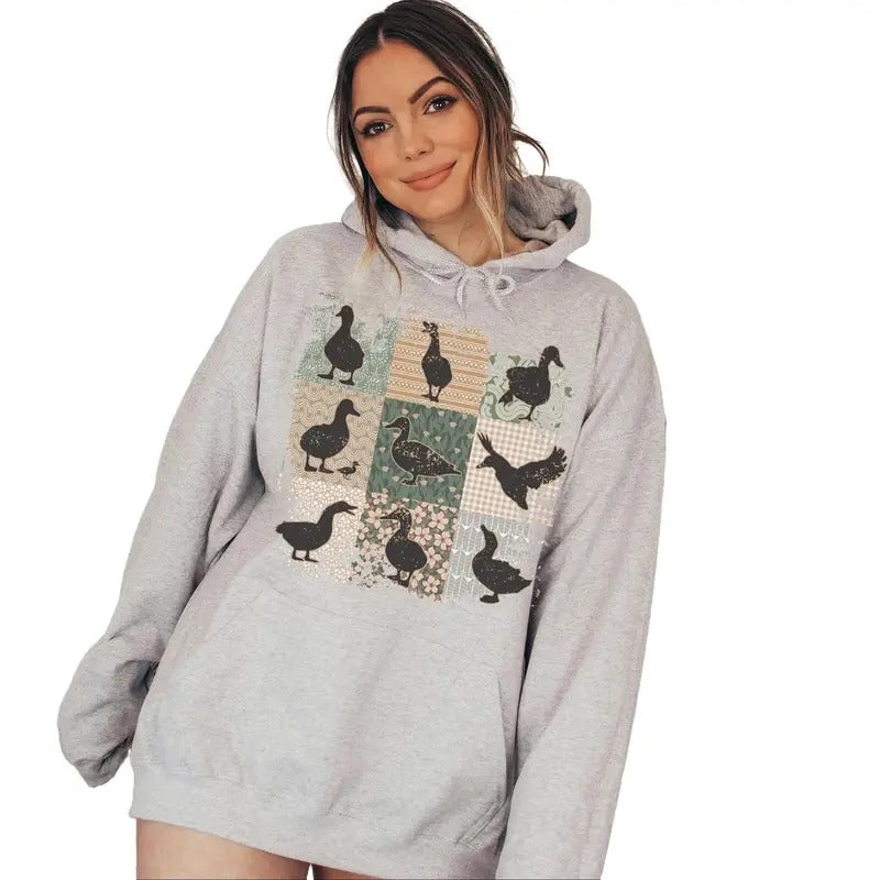 Boho Duck Retro Backyard Pet Ducks Floral Farmhouse Cottagecore Crewneck Sweater - Hoodie