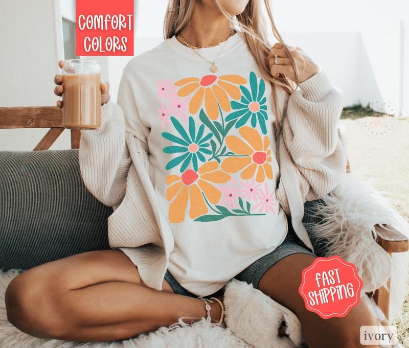 Boho Floral 8 Shirt Comfort Colors, Wildflower Tshirt, Boho Tee, Oversized Women's Shirt Hoodie, Sweatshirt | GrindPrints.com