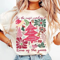 Boho Floral Christmas Shirt, Pink Christmas Hand Drawn Sweatshirt , Boho Christmas , Coquette Christmas Shirt, Girly...