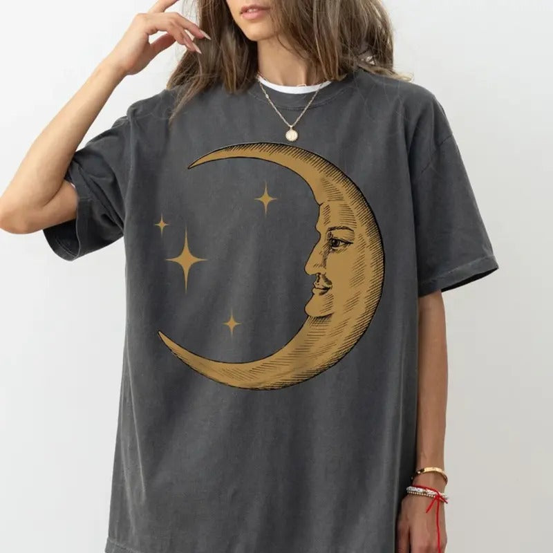 Boho Moon Shirt, Celestial Trendy Yoga Shirt Gift, Spiritual Astrology T Shirt, Vintage Graphic Tee Hoodie, Sweatshirt