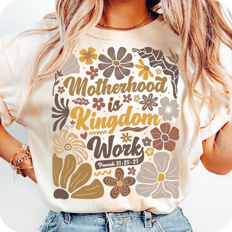 Boho Motherhood is Kingdom Work T-Shirt, Floral Mom T-Shirt, Mom T-Shirt, Christian Mama T-Shirt, Mothers Day T-Shirt,...