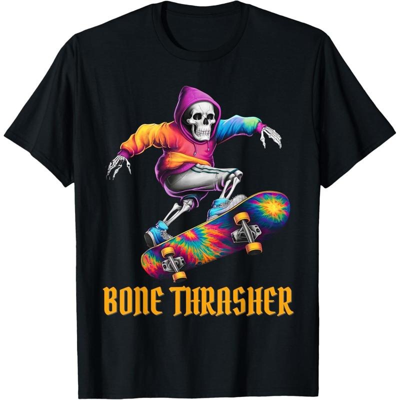 Bone Thrasher, Funny Skeleton Skateboarder Halloween T-Shirt made in usa Hoodie, Sweatshirt | GrindPrints.com