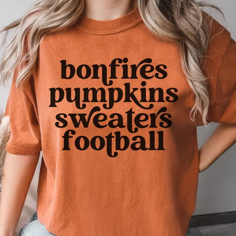 Bonfires Pumpkins Sweaters Football Tees Fall Bonfire Tshirts Pumpkins Football Fall T-Shirt Football Fall Top Womens...