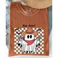 Boo Haw Cowboy Ghost Checkered Western Halloween Shirt, Cute Ghost Boo Shirt, Style Checkered Vintage Halloween Shirt...