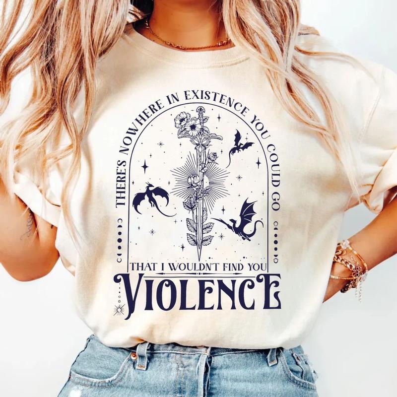 Bookish Shirt, Fourth Wing,Nowhere In Existence Violence Tshirt, Violet Sorrengail, Fantasy Book Dragon, Unisex Sweater...