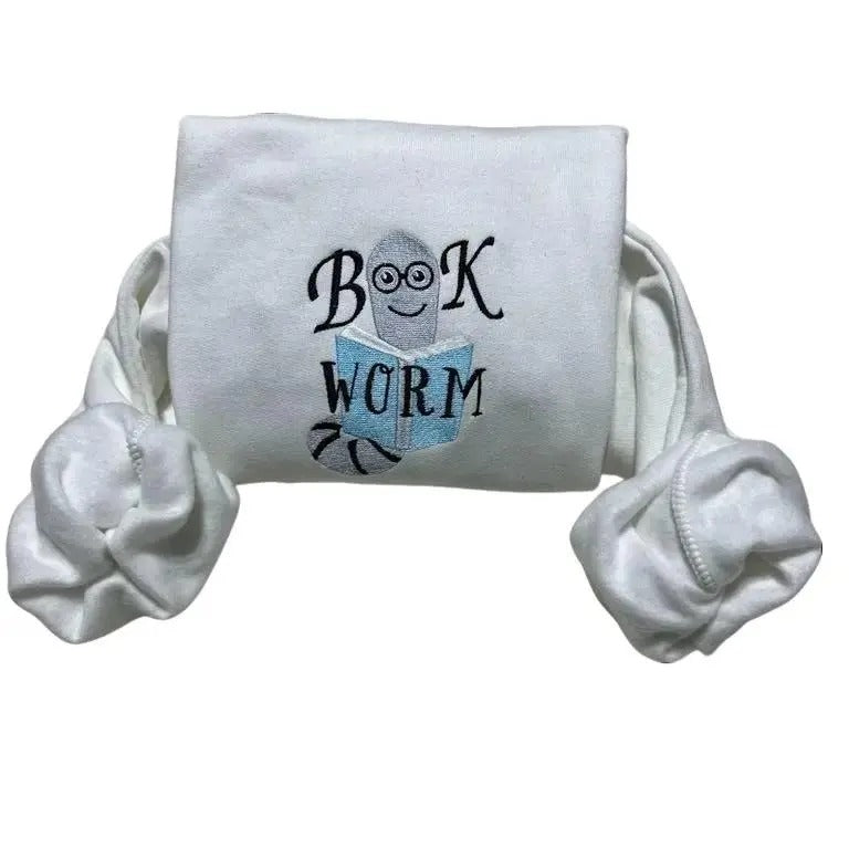 Bookworm Teacher Embroidered sweatshirt; Cotton Casual cute worm embroidered crewneck T-Shirts, Hoodie | GrindPrints.com