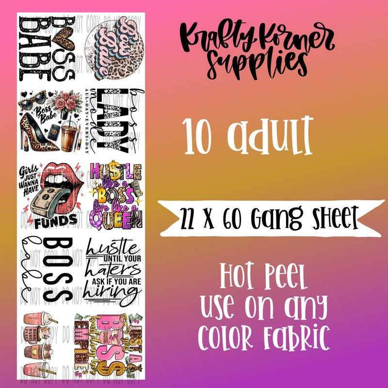 Boss Babe DTF Transfer Gang Sheet, 22 x 60 T-Shirts, Hoodie, Sweatshirt | GrindPrints.com