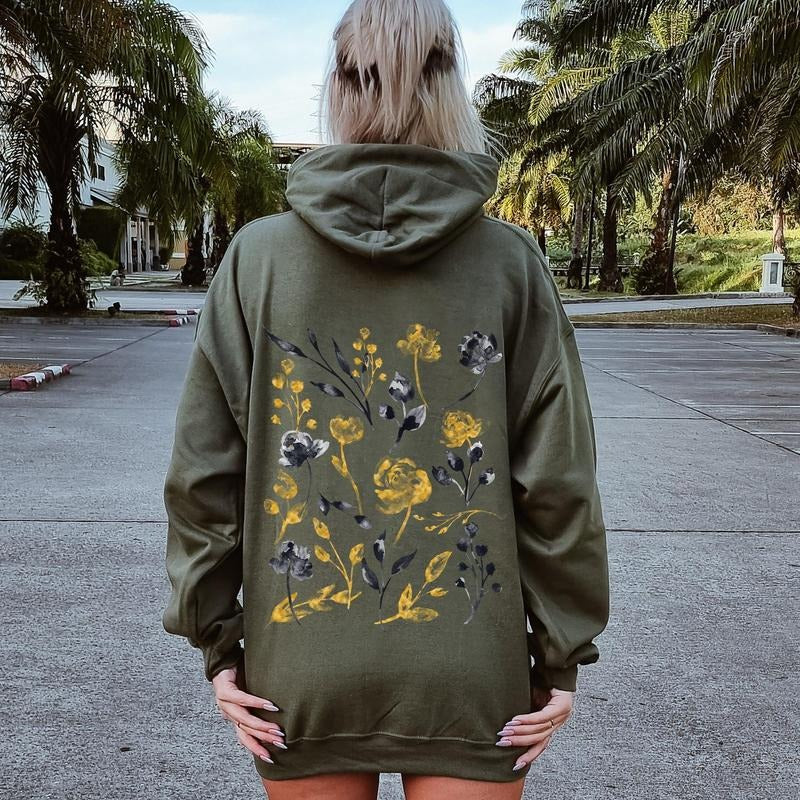 Botanical Pattern, Floral Outlines, Flower Hoodie T-Shirts, Sweatshirt | GrindPrints.com