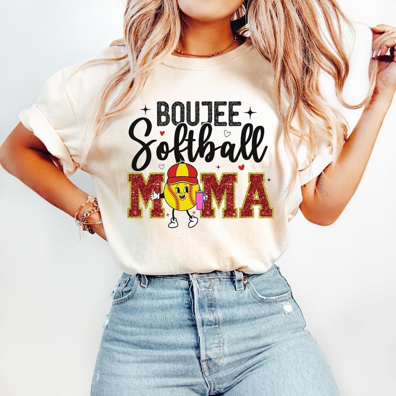 Boujee Softball Mama T-Shirt, Softball T-Shirt, Sports T-Shirt, Trendy Retro Mom T-Shirt Hoodie, Sweatshirt | GrindPrints.com